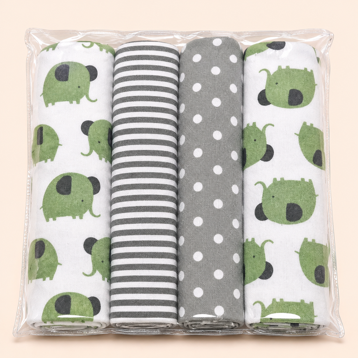 Pack 4 Mantas De Franela Para Bebé Tutos Estampados Modelo Gris