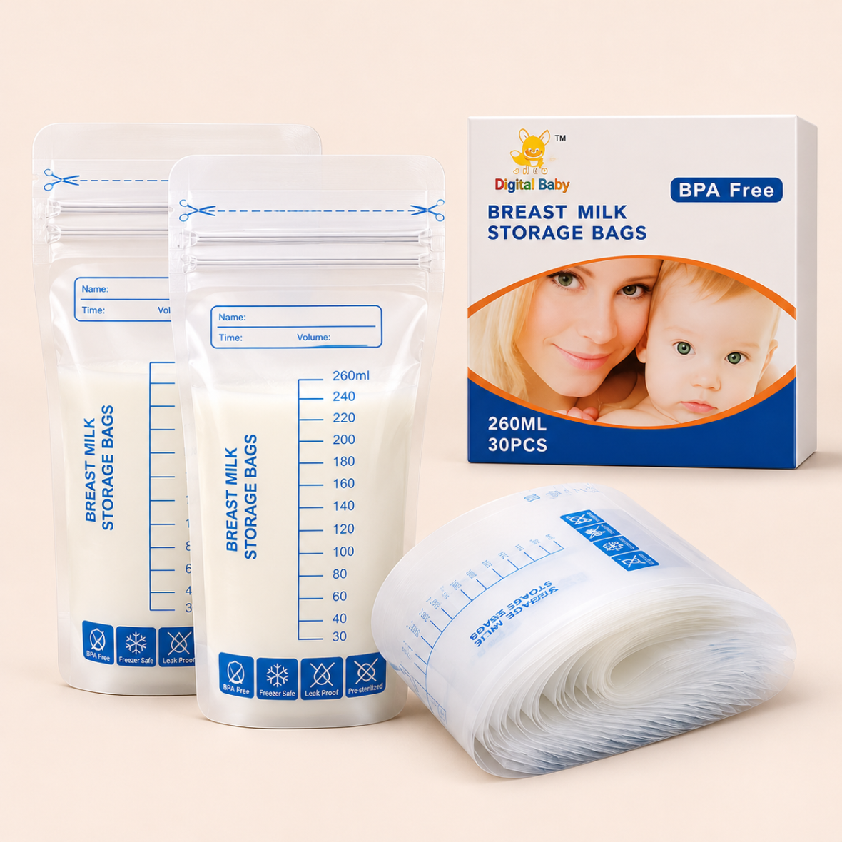 Pack 30 Bolsas Para Almacenar Leche Materna 260ml Libres De BPA