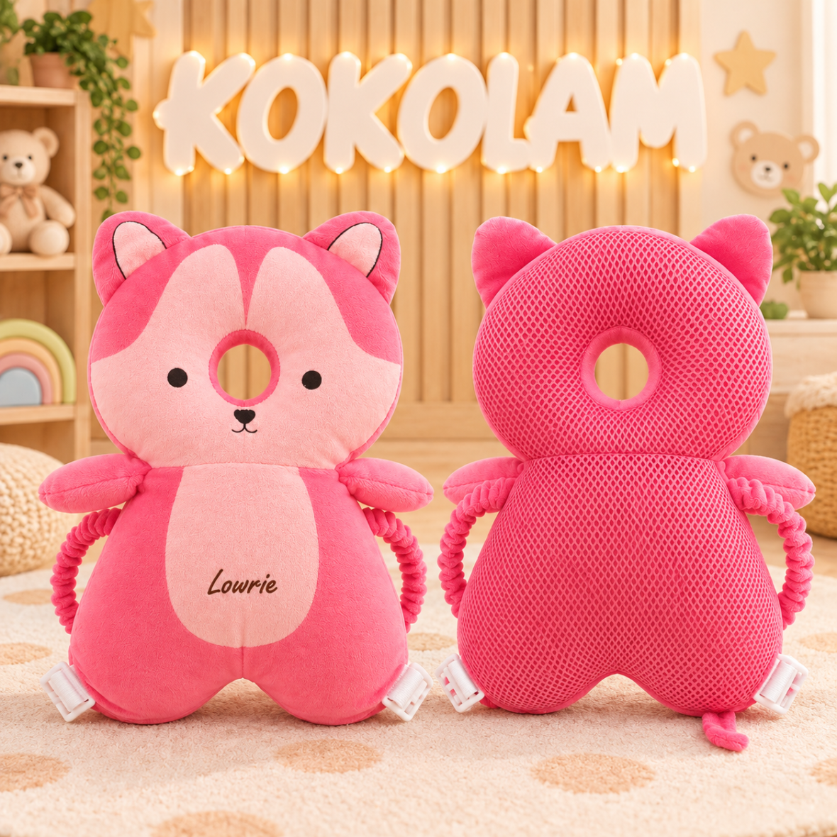 Mochila Cojín Antigolpes Zorrito Rosado