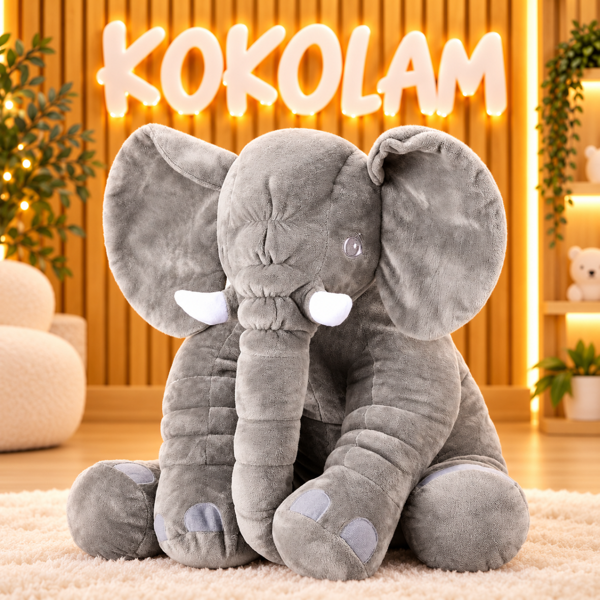 Elefante de Peluche Gigante Gris 60 cm