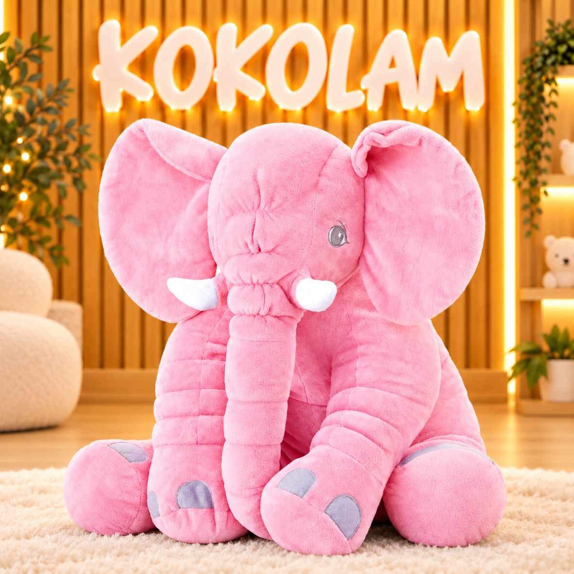 Elefante de Peluche Gigante Rosa Claro 60 cm