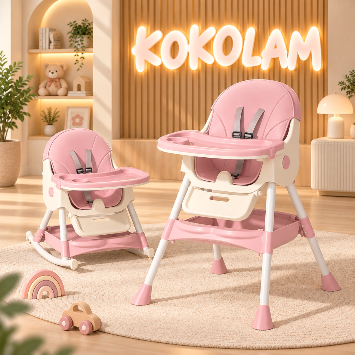 Silla de Comer KOKOLAM Vero 3 en 1 Plegable, Reclinable y Balancín