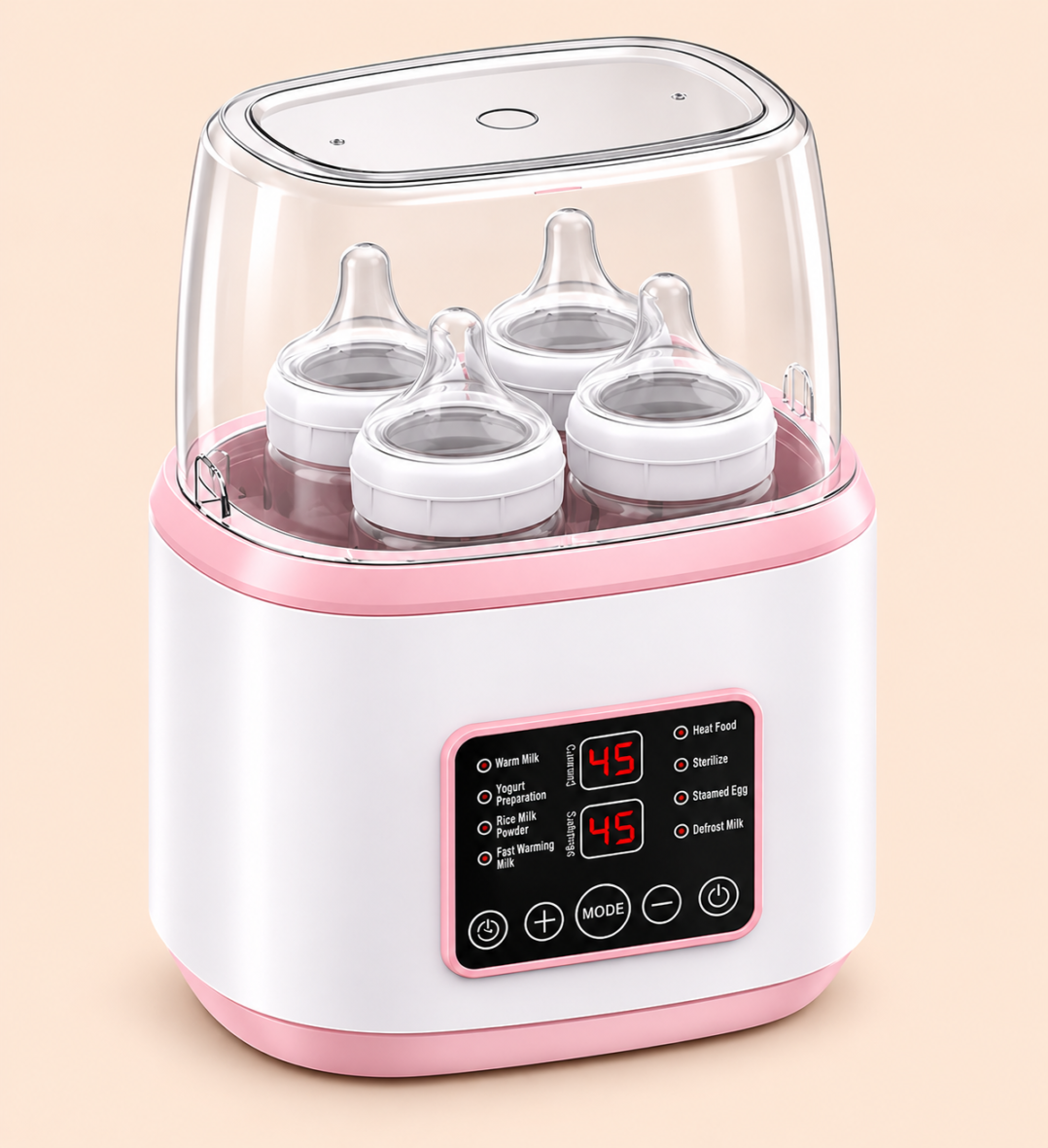 Calentador y Esterilizador para 4 Mamaderas con Control Remoto 9 en 1