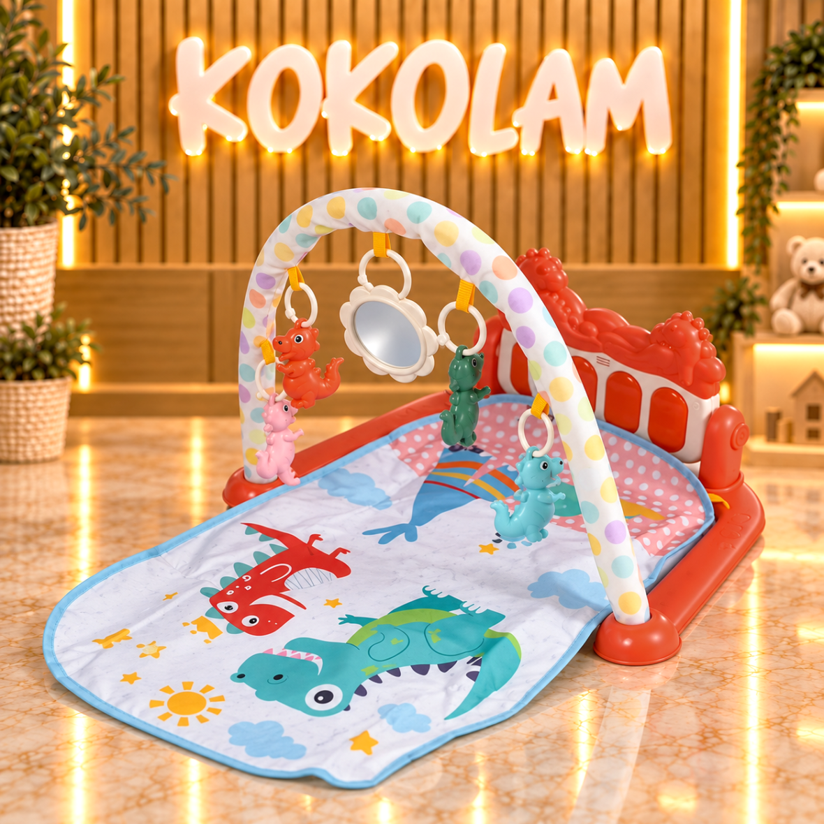 Gimnasio Musical KOKOLAM para Bebé con Piano, Espejo y Juguetes