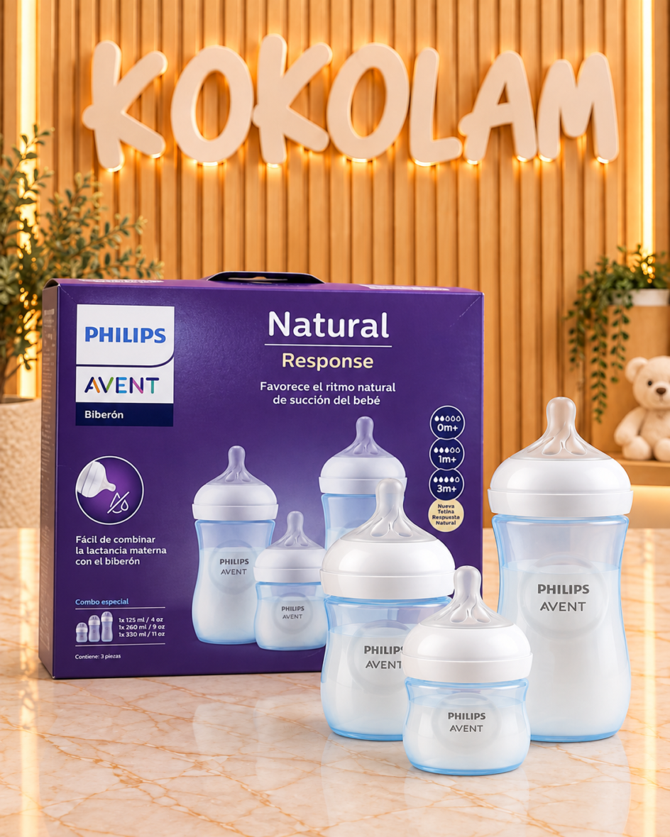 Set 3 Mamaderas Phillips Avent Natural Response 125, 260 y 330 ml