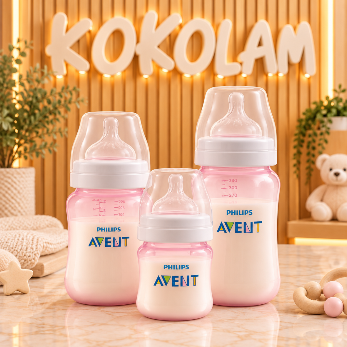 Set 3 Mamaderas Philips Avent Anti-Colic Rosa 125, 260 y 330 ml