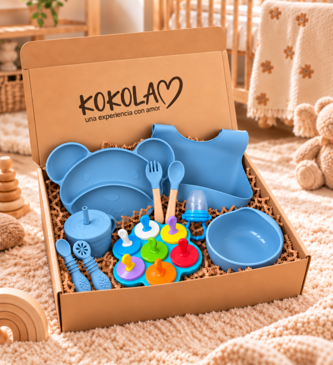 Set de Alimentación Osito de Silicona Azul